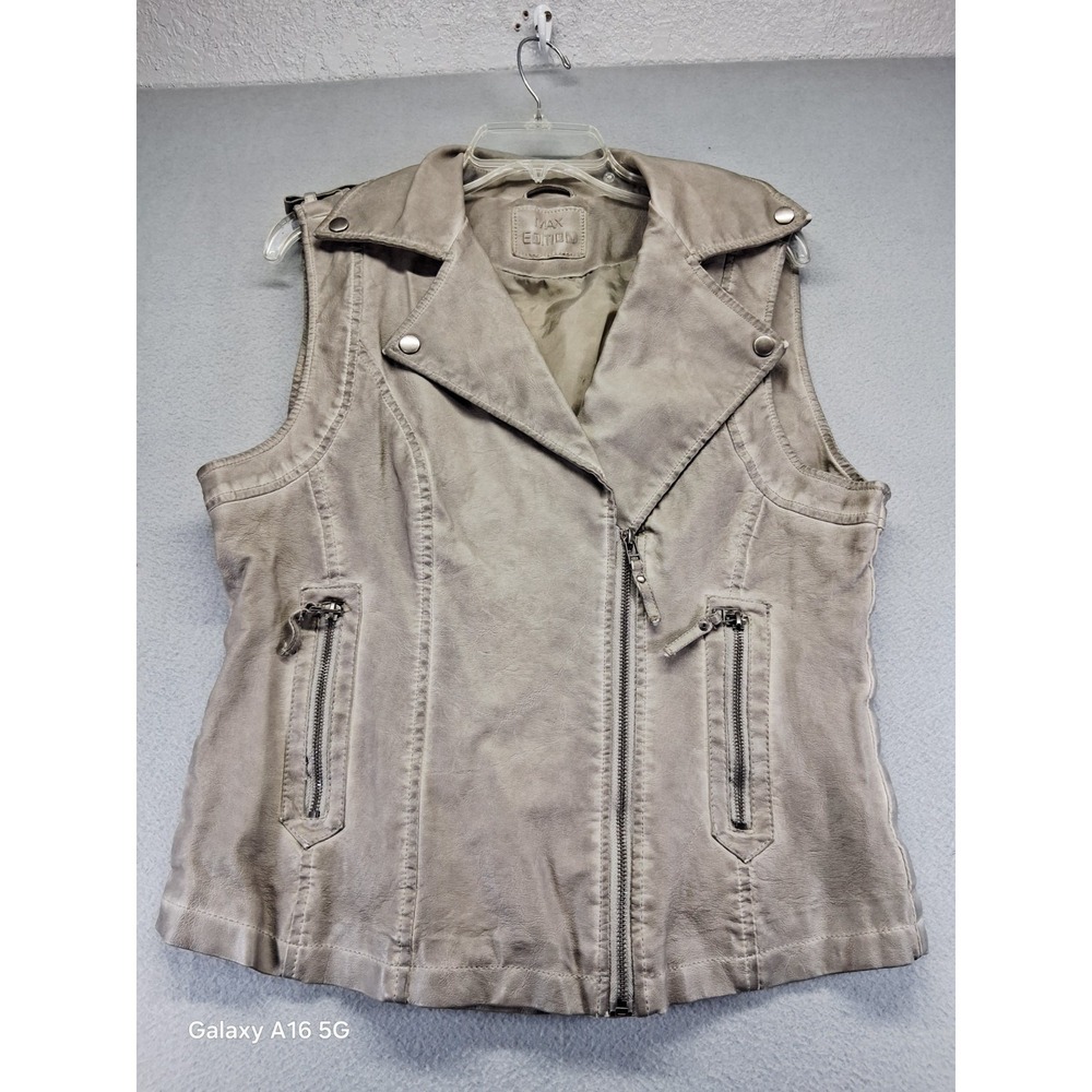 Max Edition Women Sleeveless Jacket‎ 100% Polyurethan Gray Size Se